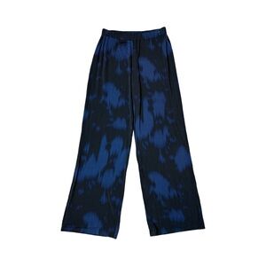 Alpha Studio Black & Blue Wide leg Silky Pants Relaxed Fit Made in Italy